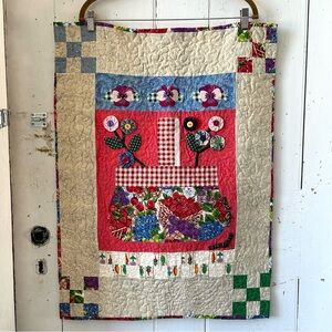 Quilted Wall Hanging Button Flower Basket Design